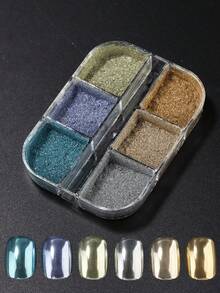 FULL BEAUTY 6-Fach Metallisches Nagelpulver mit Pinsel, Blau-Grün, Grün, Gold, Champagner Spiegel Nagelpigment, Metallischer Effekt Holografischer Glitzer Nagelbedarf, Geeignet für minimalistische und Vintage Nagelkunst, Halloween/Hochzeit/Feiertags Nageldekoration - Verschiedenfarbig - Übersicht 8