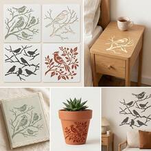 4pcs Reusable Bird And Branch Stencil - Natural Floral Pattern Stencils, Suitable For Wall Art, Fabric Painting, Scrapbooking, Can Be Paired With Chick, Cardinal, Sparrow And Branch Designs, Used For Home Decor, Furniture And Canvas Crafts - Bird Template - View 9