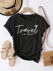 Women Moon Reflection Black White Nature Print Crew Neck Tee, S-XXXL Soft Loose Basic Casual Spring Summer Daily Top - Black - View 1