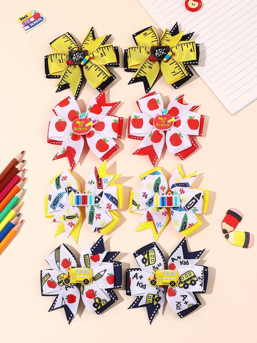 2/8 Stücke Schulanfang Bleistift Haarspangen, süße Cartoon Schul-Haarnadeln, Mädchen Geschenk zum ersten Schultag, Teenager Schüler. Kreative bedruckte Haaraccessoires - Verschiedenfarbig - Übersicht 1