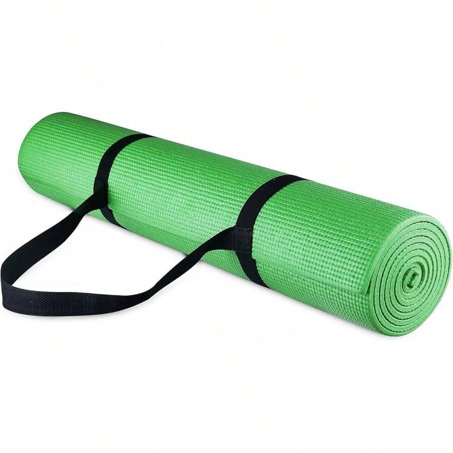 Tapete de Yoga Multiusos de Alta Densidad Antideslizante con Correa de Transporte - 1/4 de pulgada + Verde + Esterilla de yoga - Ver 1