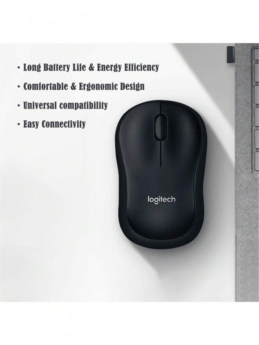 Logitech B220 Wireless Mouse, A Quiet USB Wireless Mouse For Business And Office Use. Compact And Portable, Suitable For Small And Medium-Sized Hands. Compatible With Laptops And Desktops. Symmetrical Design. Includes A 2.4G Wireless Receiver. Black. - View 1