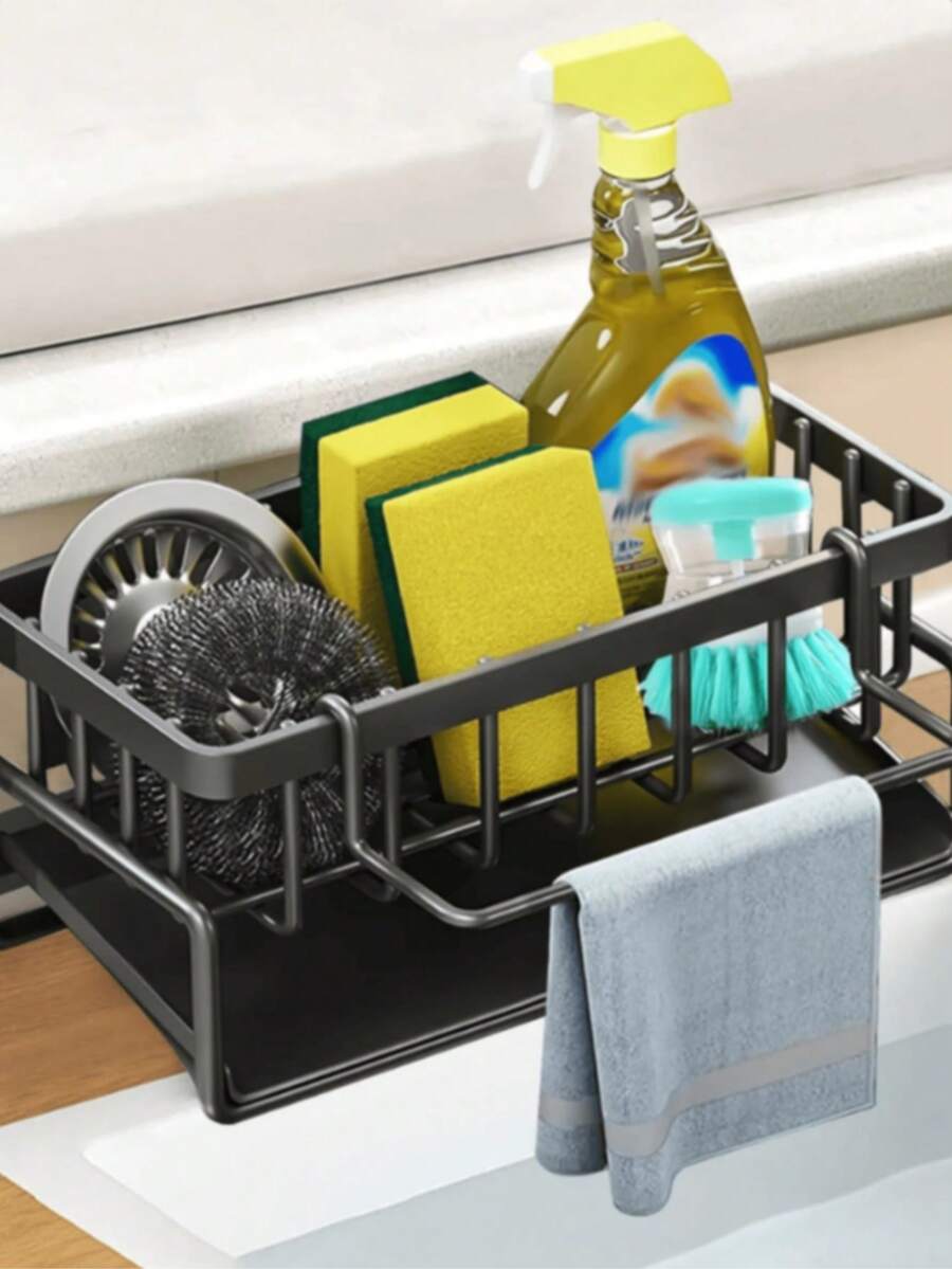 1 Piece Kitchen Storage Rack, Cloth Rack, Sink Drain Rack, Drain Basket Countertop, Multifunctional Sponge Rack, Storage Rack With Detachable Cloth Rack, Soap Dispenser Scrub Rack For Bathroom Storage - Multicolor - View 1
