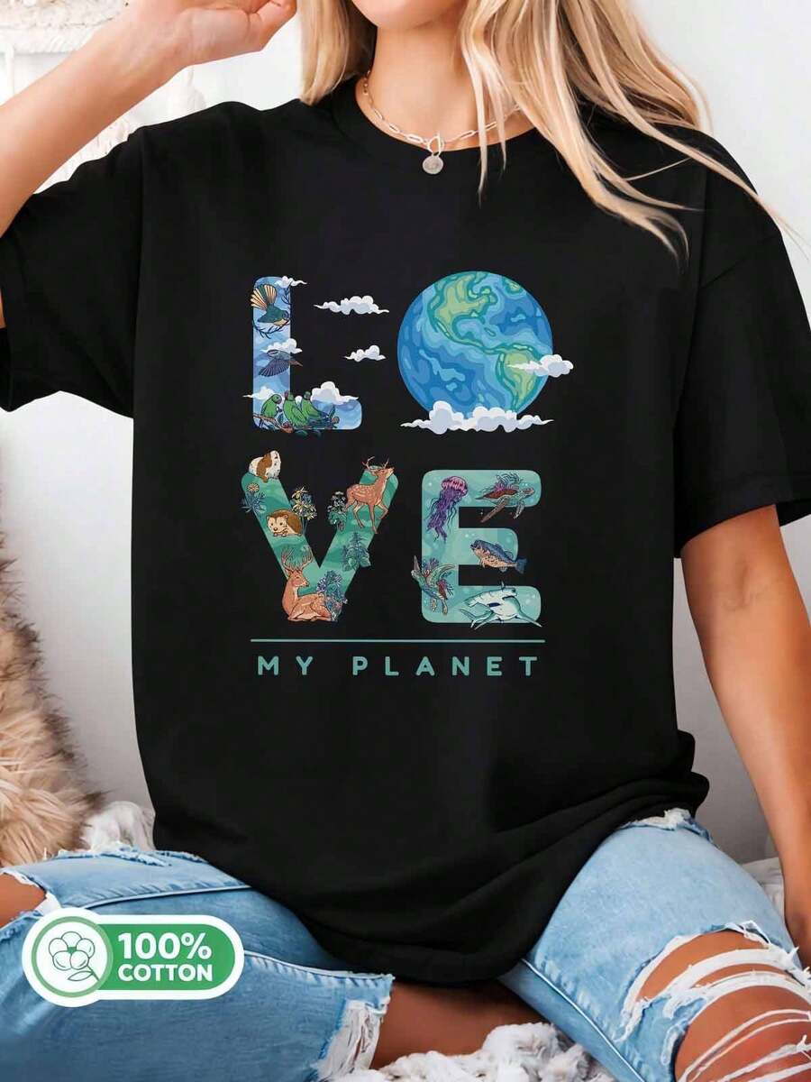 Love_My_Planet_Earth_Day_Wildlife_Conservation_T-Shirt - 黑色 - 查看 1