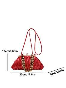 1pc Red Fashion Pleated Clasp Evening Bag Handbag Chain Crossbody Shoulder Bag For Women - Red - View 8