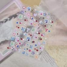 1pc 5D Preppy Style Nail Stickers, Plaid And Button Nail Art Stickers, Self-Adhesive DIY Nail Decoration Accessories, Summer Minimalist Nail Decals, Suitable For Back To School, Casual And Daily Wear, Premium Nail Supplies For Women - Multicolor - View 12