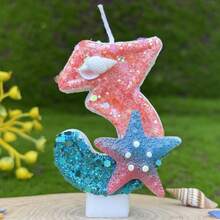 Bougie d'anniversaire numérique créative, décoration de gâteau de fête, bougie pour premier anniversaire, faite main DIY, étoile de mer océan - Étoiles de mer roses et bleues - Voir 16