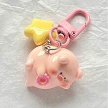 1pc Unisex Adorable 3D Piglet Pendant, Light Yellow Star Decor, Student/Friend Gift, Cartoon Keychain - Multicolor - View 5