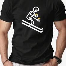 Camiseta estampada, algodón puro, cuello redondo, camiseta neutral, camisa de moda creativa, blusa casual de verano universal para hombres y mujeres, camiseta suave y cómoda, - Negro - Ver 1