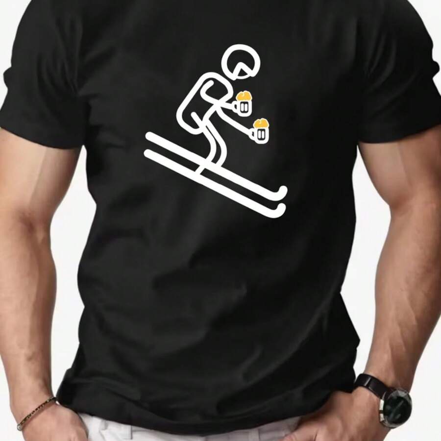 Camiseta estampada, algodón puro, cuello redondo, camiseta neutral, camisa de moda creativa, blusa casual de verano universal para hombres y mujeres, camiseta suave y cómoda, - Negro - Ver 1