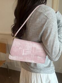 Fashionable Denim Texture Solid Color Asymmetrical Flap Retro Minimalist Elegant Shoulder Bag - Pink - View 3