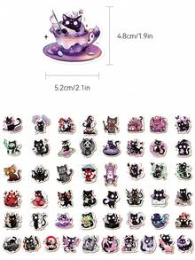 50pcs Horror Soul Cat Creative Waterproof Stickers, Suitable For Laptop, Water Bottle, Skateboard, Guitar, Refrigerator, Desktop, Wall, Helmet, Scrapbook, Phone Case Decoration, Holiday Gift, Birthday Party Gift School Supplies - 50pcs - View 2