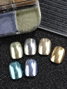 FULL BEAUTY 6-Fach Metallisches Nagelpulver mit Pinsel, Blau-Grün, Grün, Gold, Champagner Spiegel Nagelpigment, Metallischer Effekt Holografischer Glitzer Nagelbedarf, Geeignet für minimalistische und Vintage Nagelkunst, Halloween/Hochzeit/Feiertags Nageldekoration - Verschiedenfarbig - Übersicht 4