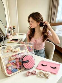 1 pieza Bolsa de almacenamiento para coleteros y pinzas para el cabello, bolsa de almacenamiento transparente para accesorios del cabello - Blanco - Ver 11