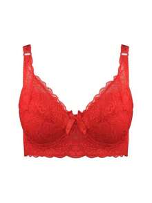 Ropa interior fina de copa completa para mujer, sujetador pequeño de talla grande, encaje ajustable inalámbrico, cubierta para el pecho, copa B C D, sujetadores de encaje de talla grande - Gris Oscuro - Ver 1