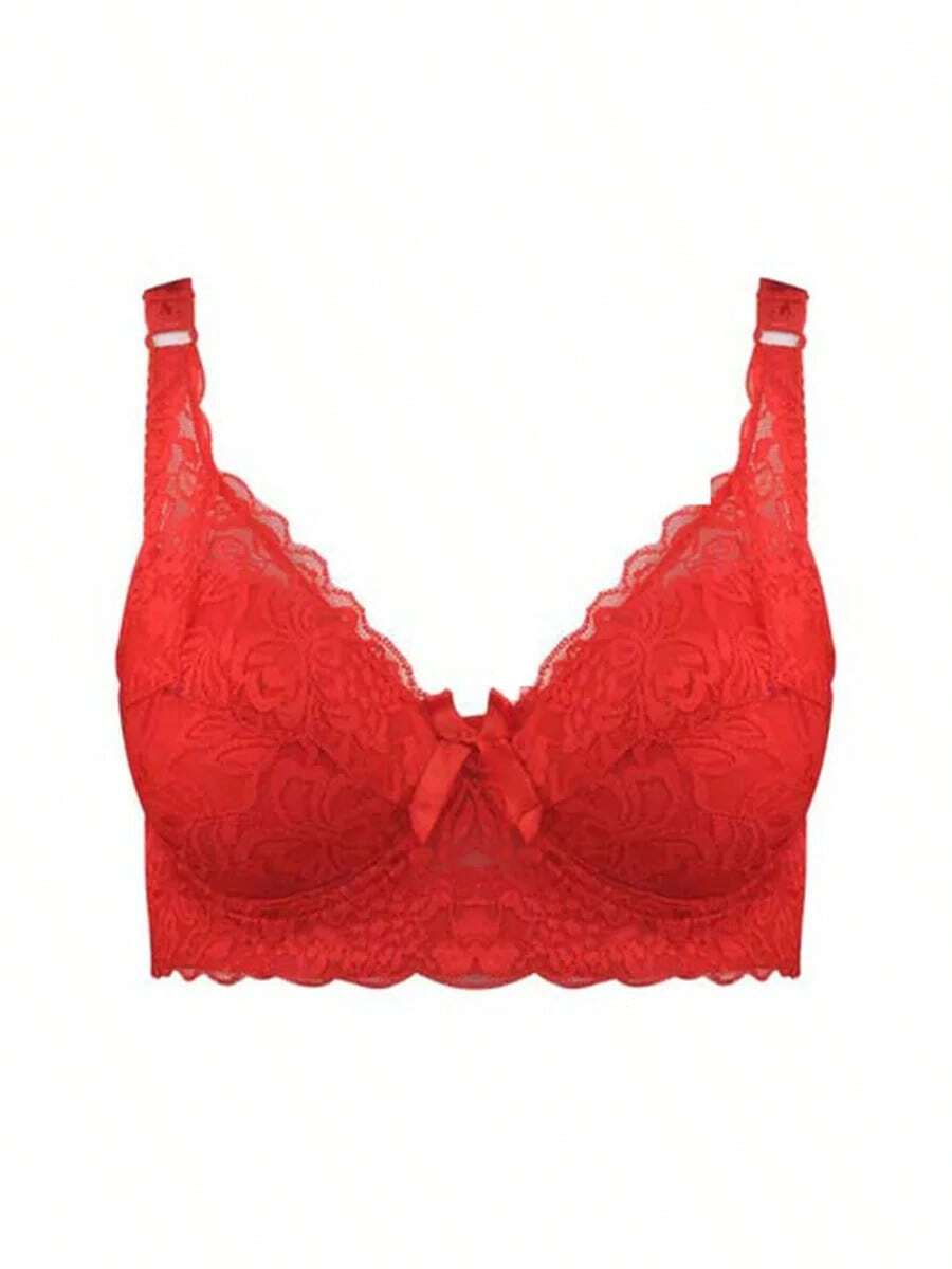 Ropa interior fina de copa completa para mujer, sujetador pequeño de talla grande, encaje ajustable inalámbrico, cubierta para el pecho, copa B C D, sujetadores de encaje de talla grande - Gris Oscuro - Ver 1