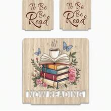 1 Set Wooden Bookshelf With Coffee And Book Floral Print, Desktop Storage And Book Lover Gift, Natural Wood Aesthetic Bookend, Compact Home Book Storage, Floral Butterfly Book Organizer And Reader Gift - Multicolor - View 5