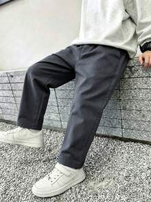 1件男童休閒口袋直筒長褲，4-7歲，春夏秋冬四季適用，返校穿搭 - 深灰色 - 查看 5
