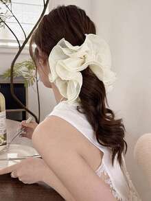 1pc Girls Lace Ruffle Scrunchie High-End Hair Tie Oversized Hair Flower Hair Accessory - Multicolor - View 9