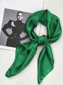 1pc Solid Color Handkerchief Neck Scarf, Women's Small Shawl Scarf Headscarf, Square Headband Headscarf, Suitable For Matching With Dresses - Green - View 2