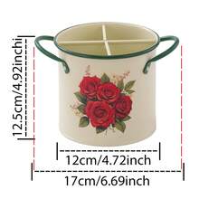 1pc Floral Print Enamel Utensil Holder, Divided Kitchen Cutlery Storage Bucket With Handle, Countertop Organizer For Chopsticks, Spoons & Forks, Vintage Farmhouse Style Kitchen Decor - Multicolor - View 14