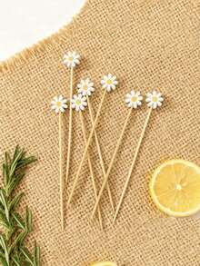 White Daisy Decorative Picks, Suitable For Fruit, Dessert, Snack And Cocktail Decoration, Ideal For Home Daily Use (Hygienic Tableware) And Party (Dessert Table, Cocktail Party) - Multicolor - View 6