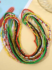 5/10/25/100pcs/Set Bohemian Beach Style Random Color Mixed Bead Design Waist Chain Set, Fashionable Personalized Index Finger Ring, Luxury Niche High-End Ring, Suitable For Daily Wear, Perfect Party And Holiday Gift, Women's Casual And Vacation Multi-Functional Accessory - Multicolor - View 3