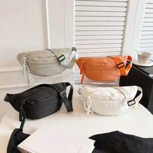 Bolso cruzado informal de lona de nailon con cremallera, estilo coreano, bolso de pecho de lona, bolso tipo banana, bolso de mano, riñonera para mujer/niñas - Verde - Ver 4
