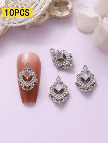 10 Peças Encantos de Arte de Unhas Quadrados Vazados Estilo Corte com Strass, Decoração de Metal 3D de Luxo, Múltiplas Cores, Adequado para Vários Estilos de Arte de Unhas, Unhas Postiças, Gemas de Unhas, Suprimentos de Unhas, Strass de Unhas - Multicolorido - Visão 6