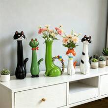 1pc Fantasy Long Neck Cat Statue, Colorful Resin Cat Sculpture, Cute Cartoon Cat Figurine, Suitable For Home, Living Room And Desktop Decor, Exquisite Gift For Back To School And Housewarming... - Cat - View 4