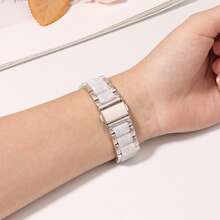 Fashion High-End Metal Resin Watch Band Compatible With Apple Watch 38/40/41/42/44/45/46/49mm Compatible With IWatch Ultra/11/10/9/8/7/6/5/SE/4/3/2/1 Series With Adjustment Tool Business Casual Watch Band For Men And Women - Starlight/white - View 6