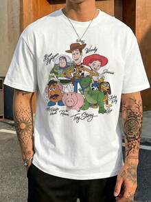 Disney Toy Story Men's Cotton Tee With Character Names Print, Featuring Woody, Buzz And Friends, Soft Fabric For Casual Daily Wear. - 白色 - 查看 2