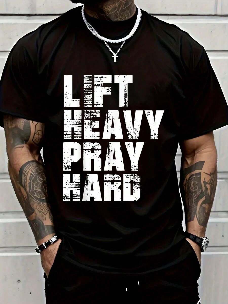 100% Cotton T-Shirt For Weightlifting, Gym, Christian Faith, For Men And Women, Fashion Print T-Shirt, Graphic T-Shirt For Men And Women - 黑與白 - 查看 1