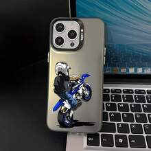 1pcs Black Matte IMD Cartoon Motorcycle Pattern Phone Case Compatible With IPhone 16 Pro Max, 17/16/15/14 Plus, 13/12/11, Air, Series - 1 PCS - 查看 1