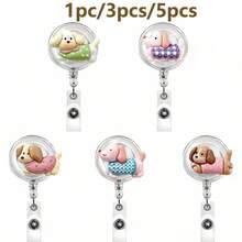 1 pieza/3 piezas/5 piezas Portacredencial retráctil con clip para tarjeta de identificación con diseños de rana, conejo y oso - Multicolor - Ver 4