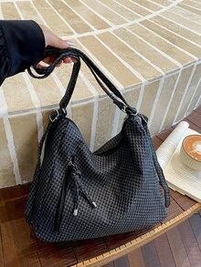 Mochila de gran capacidad estilo coreano, nueva bolsa bandolera de moda versátil para ir al trabajo, bolso de hombro tipo tote - Negro - Ver 9