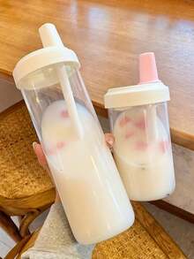 1pc Transparent Large Capacity Straw Cup, Heat-Resistant Portable Milk Tea Cup, PP Material, Suitable For Juice, Milk And Direct Drinking Water - Multicolor - View 5