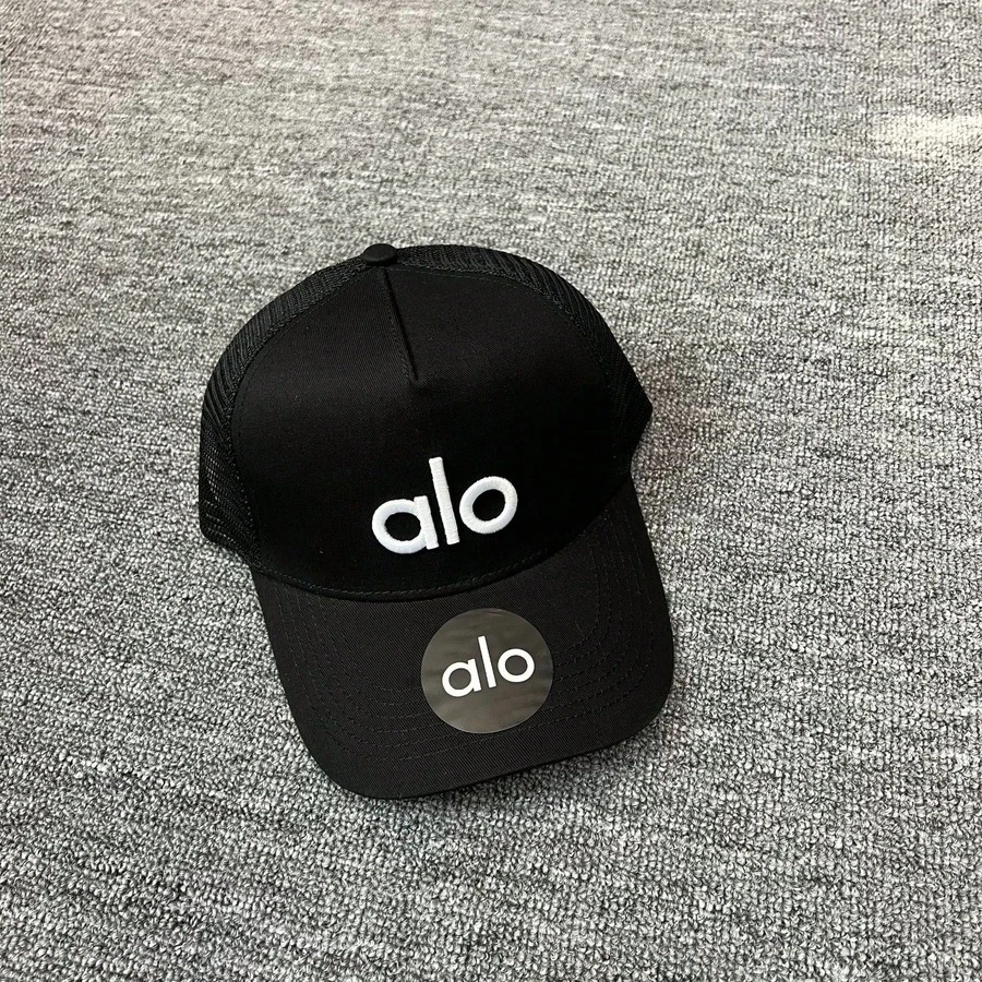 ALO 2026 New Letter Baseball Cap, Adjustable Dad Hat, Breathable Sun Protection, Outdoor Sports, Multi-Color Fashion Hat Breathable Baseball Cap, Sun Protection Outdoor Sports Hat, Multi-Color Summer Cap - 黑色白字母 - 查看 1