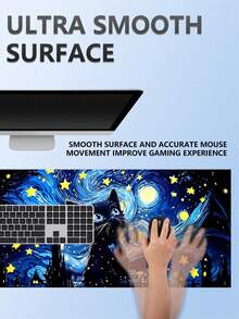 Alas Mouse Gaming Kucing Hitam Berbintang, Alas Meja Estetik Terinspirasi Van Gogh, Alas Karet Anti Selip & Tepi Berjahit, Produk Baru - View 3