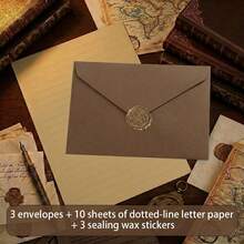 16pcs Linen Envelopes Stationery Set Vintage V-Flap Invitation Paper For Wedding Graduation Baby Shower Postcard Holder - A - View 16