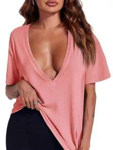 A Women's Deep V Casual Sexy Versatile Tank Top, Cool, Comfortable, And Fashionable Summer Women's Top - 粉色 - 查看 2