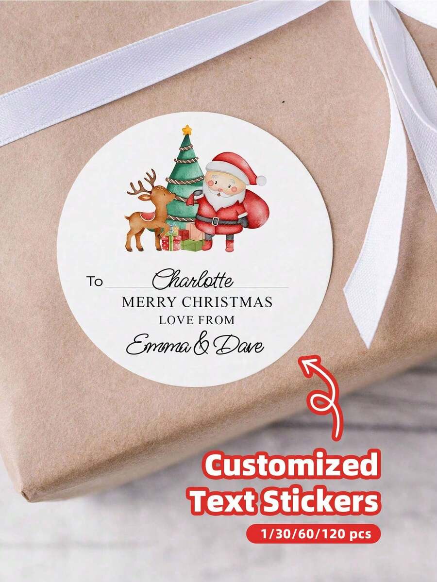 1/30/60/120pcs Personalized Labels - Customizable Stickers, Custom Christmas Stickers, Santa Claus Letter Stickers, Christmas Gift Labels, Snack Packaging Stickers, Customizable Text, Suitable For Holiday Gift Wrapping, Holiday Decoration, Holiday Envelopes, Candy And Snack Packaging, Self-Adhesive, Fashionable, Cute, Colorful, Customizable, Personalized, Suitable For Home, Office, Multi-Functional, Can Be Used For Christmas, Gift Wrapping, Holiday Calendar And Other Occasions. - White - View 1