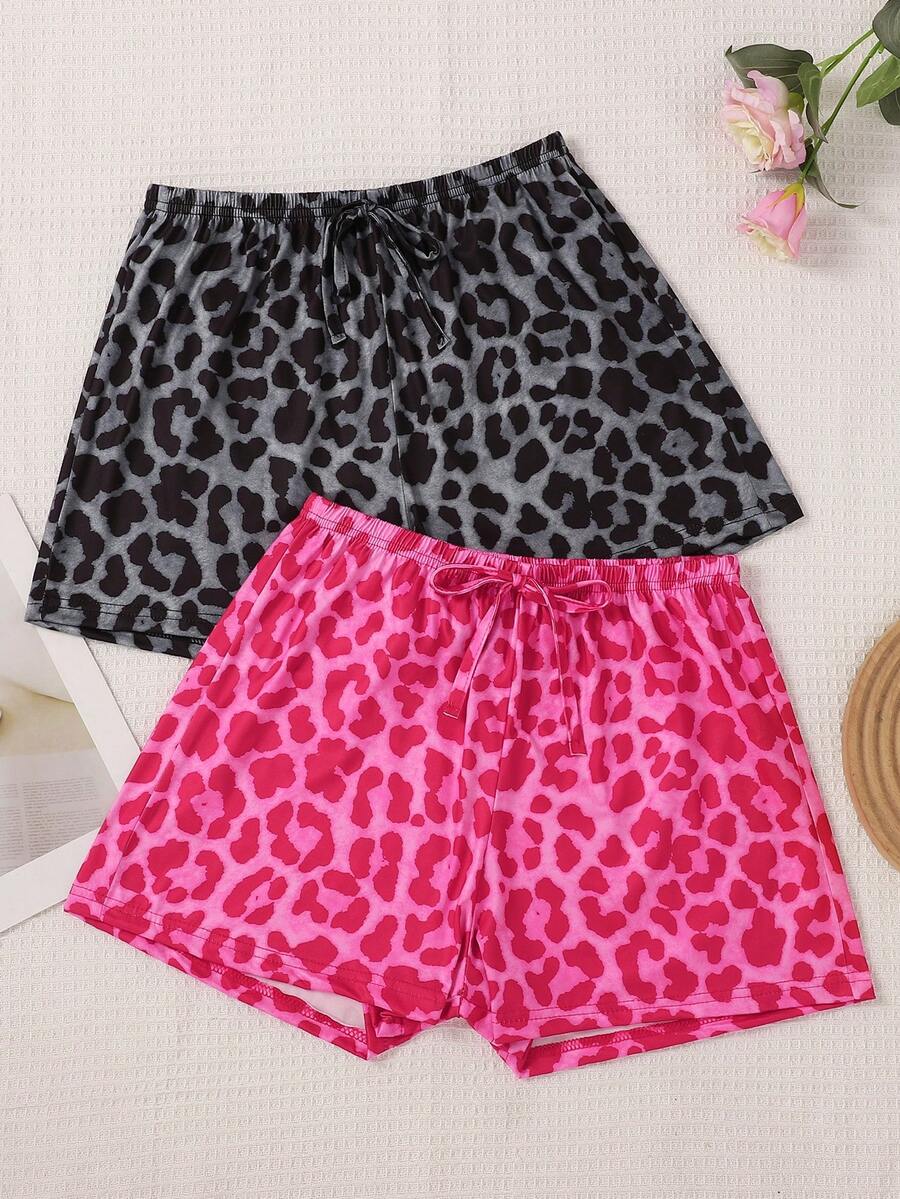 3pcs/Set Summer New Sexy Leopard Print Pajama Pants, Knitted Thin Comfortable Casual Women's Shorts, Soft Skin-Friendly Loose Pajama Bottoms - Multicolor - View 1