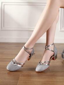 Girls' Low Heel Soft Sole Latin Dance Sandals, Ballroom Practice Dance Shoes - Silver - View 5