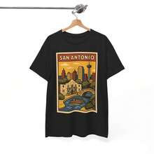 Camiseta San Antonio: Camiseta Retro de Cómic con el Skyline de Texas - Unisex para Uso Diario de Hombres y Mujeres - Negro - Ver 1