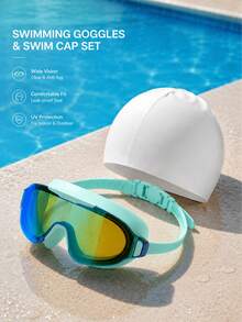 Adult Large Frame Swimming Goggles - Anti-Fog, Water-Proof, 180° Wide Angle Unisex Swimming Goggles For Men And Women Pool Open Water - Green - View 1