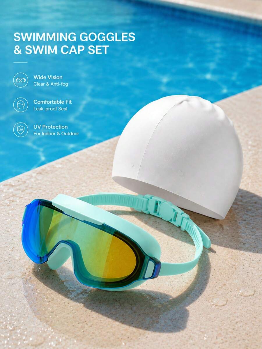 Adult Large Frame Swimming Goggles - Anti-Fog, Water-Proof, 180° Wide Angle Unisex Swimming Goggles For Men And Women Pool Open Water - Green - View 1