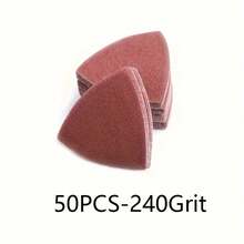50片裝三角形砂紙墊套組，90*90*90mm，3.54英吋三角形多功能工具相容，多種粒度（60/80/120/180/240），氧化鋁材質，魔鬼氈背膠，快速出效且表面光滑 - 紅色 - 查看 13