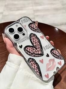Y2K Aesthetic: Pink Phone Case With Leopard Print And Heart Motif, Cute Transparent, Shockproof Phone Case With "KissMe" Lip Print, Comfortable To Touch, Non-Slip And Shockproof, Compatible With IPhone 17/11/12/13/14/15/16 Pro Max And Other Phone Models. - Multicolor - View 7