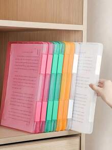 Caja de archivos de plástico PP A4, adecuada para estudiantes, caja de archivos de datos portátil de doble capa multicapa, caja de almacenamiento de contratos impermeable, adecuada para estudiantes, personal de oficina, personal financiero, 2 en 1 portapapeles y caja de archivos, temporada de regreso a la escuela - Multicolor - Ver 2